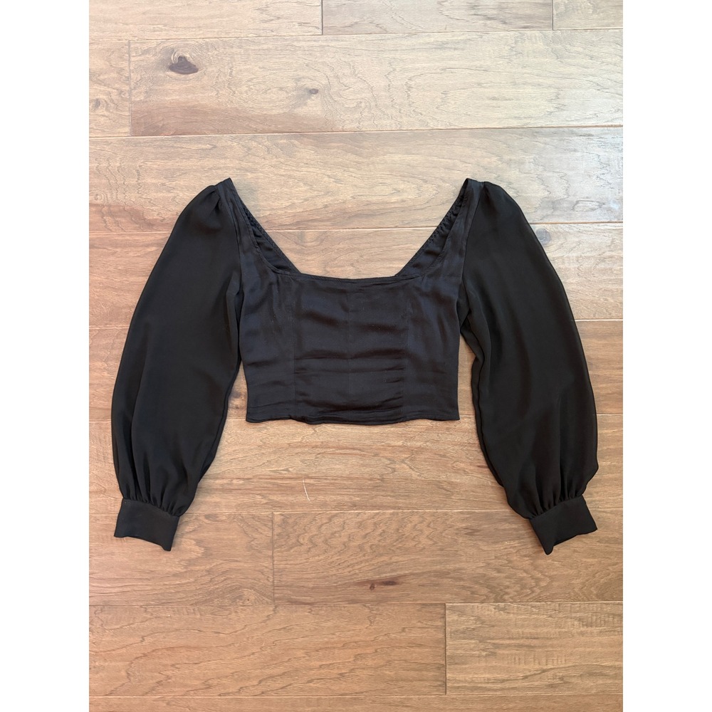 Urban Outfitters Black‎ Square Neck Balloon Sleeve Smocked Back Crop Top Medium